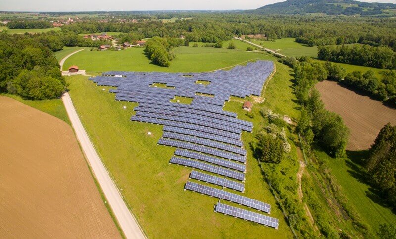 aerial view to solar farm near freilassing